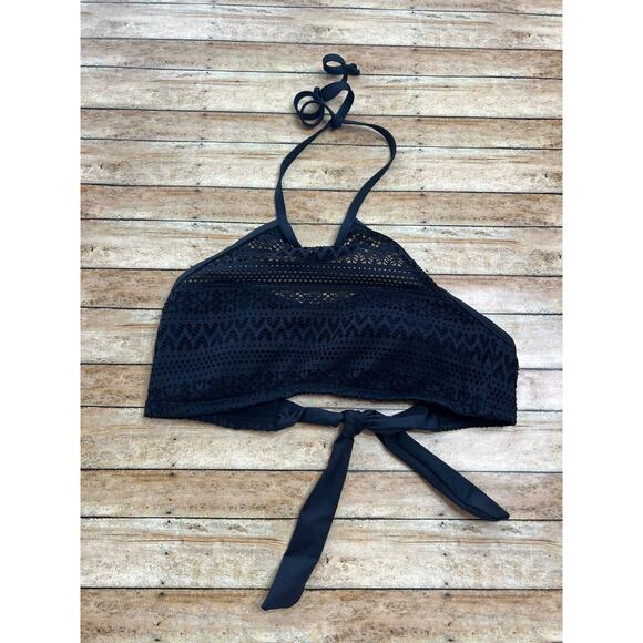 Clean Water Other - Clean Water Women's Crochet High Neck Halter Bikini Swim Top Black Medium